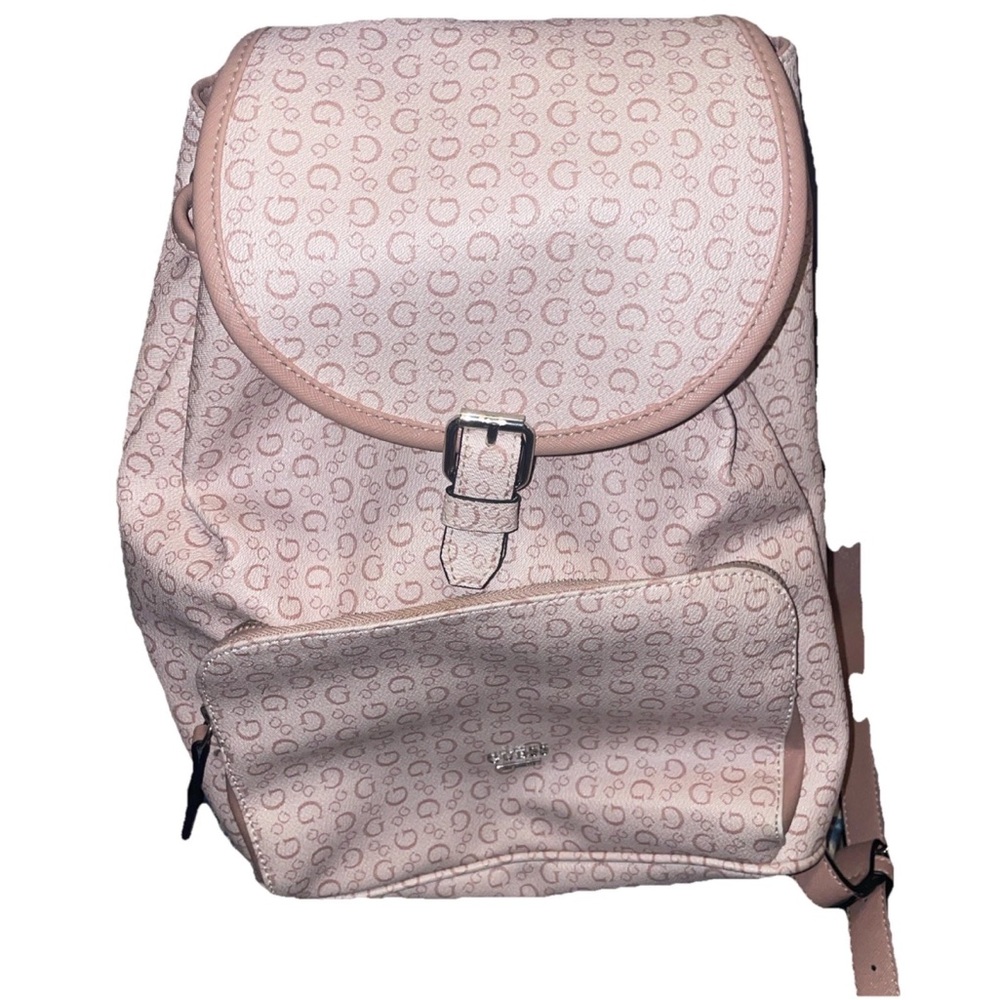 GUESS All Over Purse Backpack Book Bag Light Rose Pink - Used